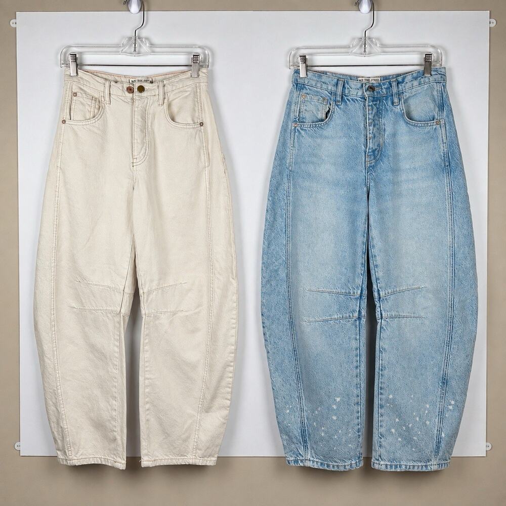 We The Free Lucky You Mid Rise Barrel Leg Jean Jeans Button Fly Women’s Sz 24